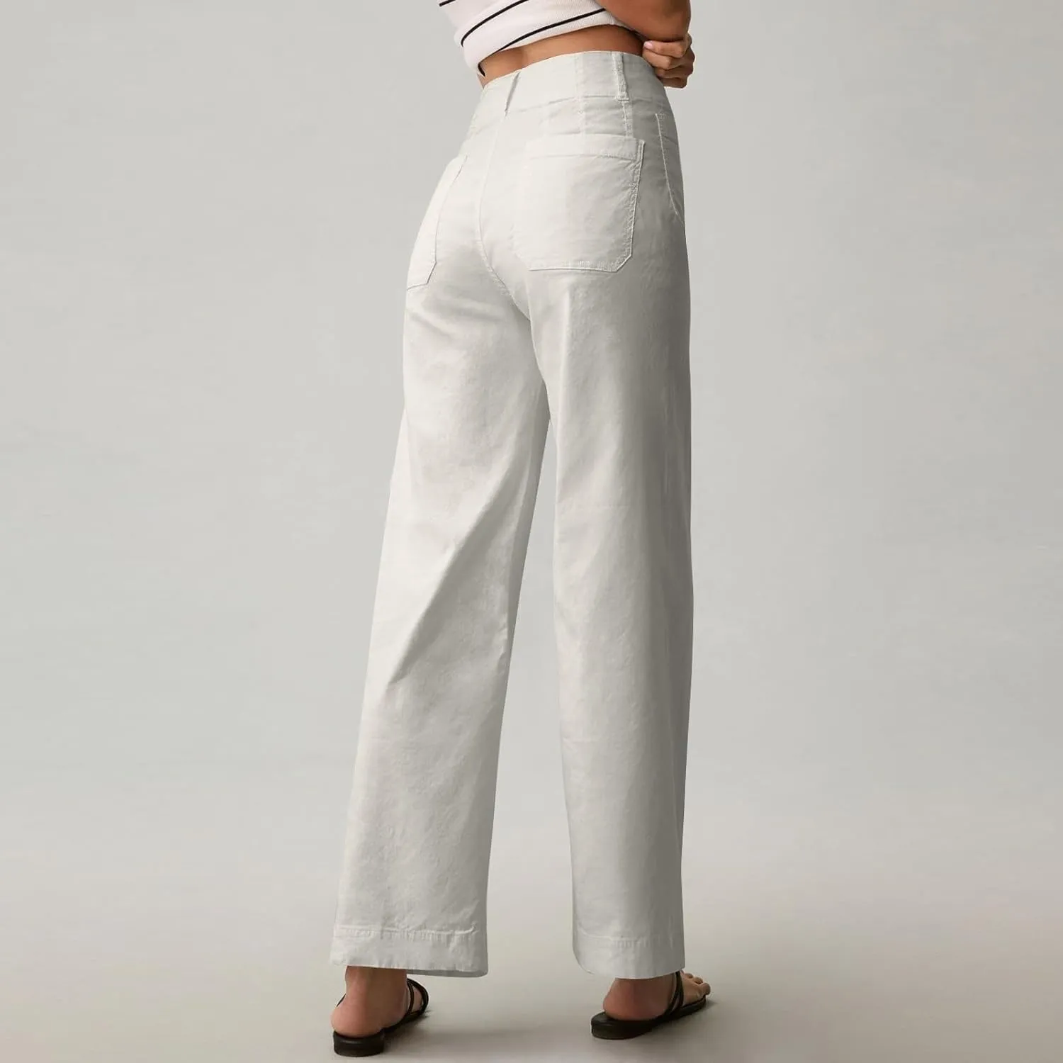 2024 Women Stretch Twill Cropped Jeans Wide Straight Leg Pants with Patch Pocket Trendy Pants Casual Ankle Trouser