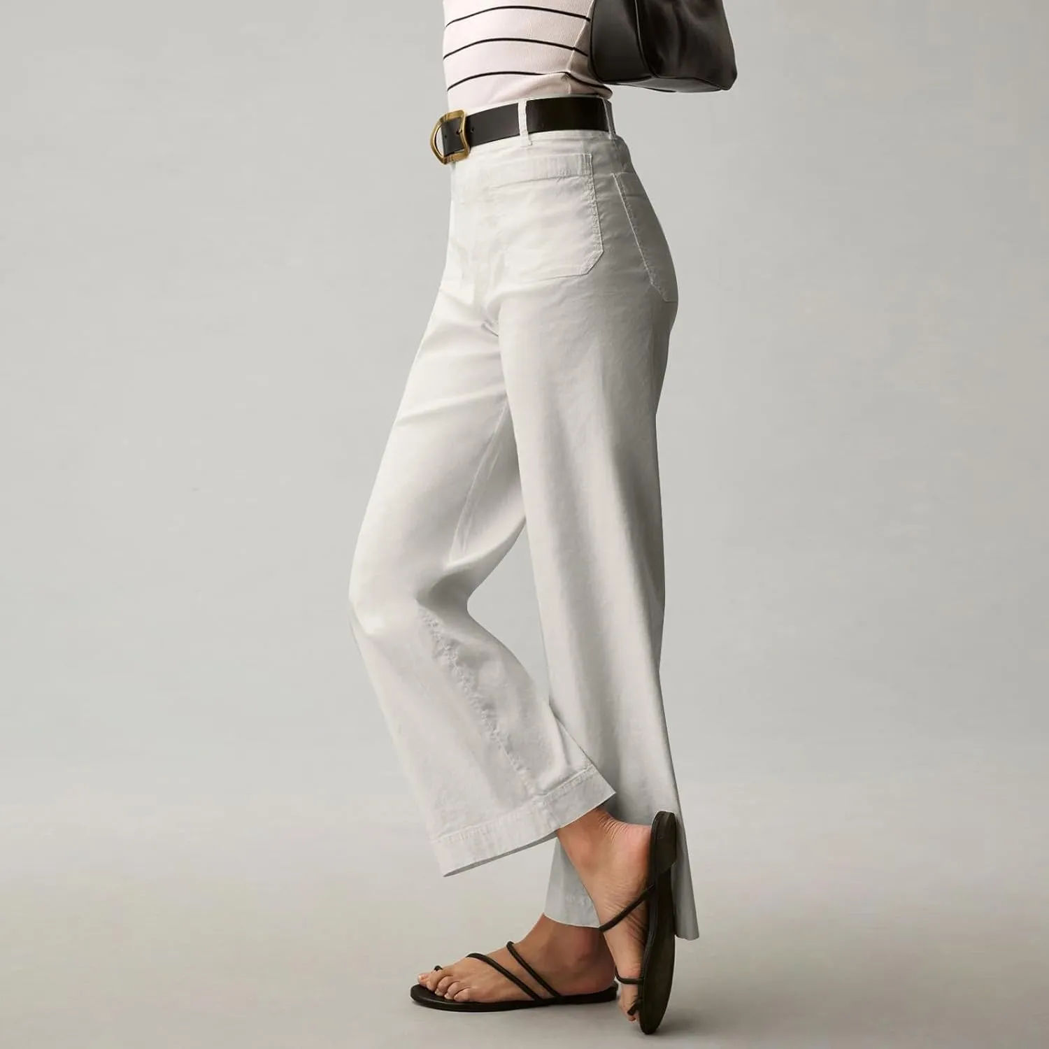 2024 Women Stretch Twill Cropped Jeans Wide Straight Leg Pants with Patch Pocket Trendy Pants Casual Ankle Trouser
