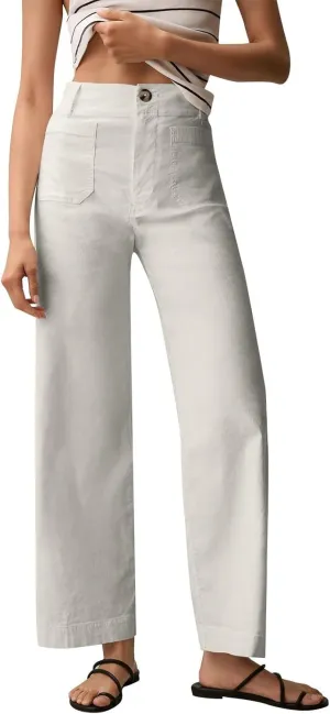 2024 Women Stretch Twill Cropped Jeans Wide Straight Leg Pants with Patch Pocket Trendy Pants Casual Ankle Trouser