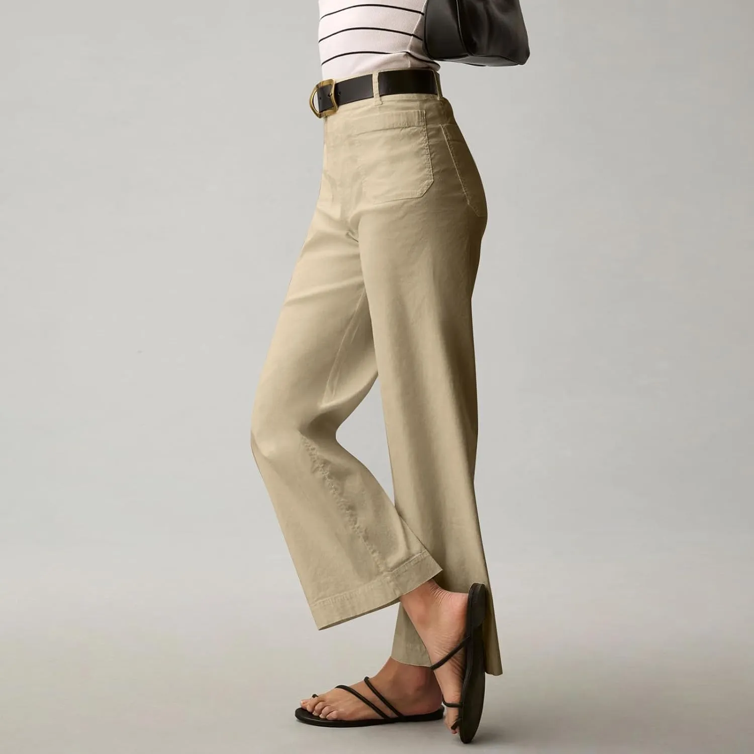 2024 Women Stretch Twill Cropped Jeans Wide Straight Leg Pants with Patch Pocket Trendy Pants Casual Ankle Trouser