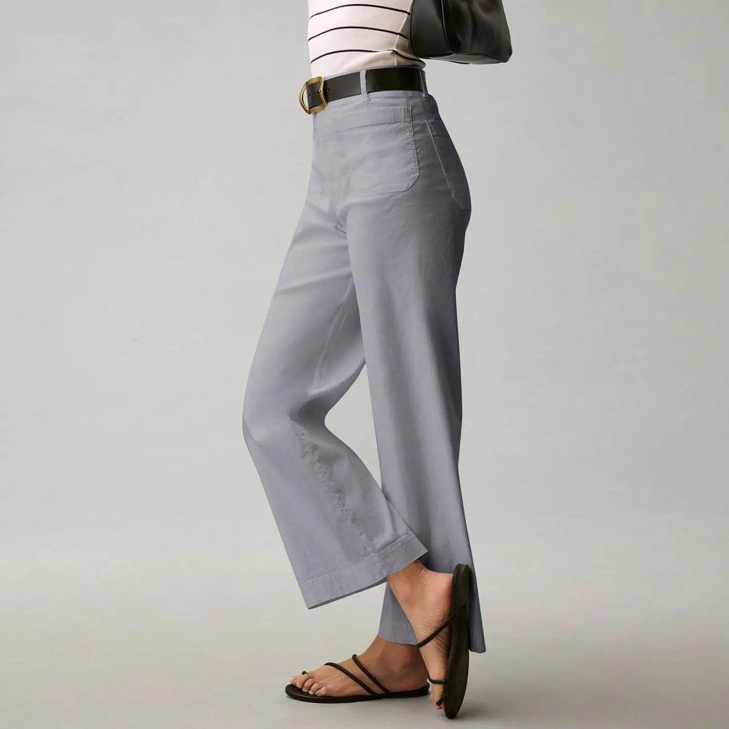 2024 Women Stretch Twill Cropped Jeans Wide Straight Leg Pants with Patch Pocket Trendy Pants Casual Ankle Trouser