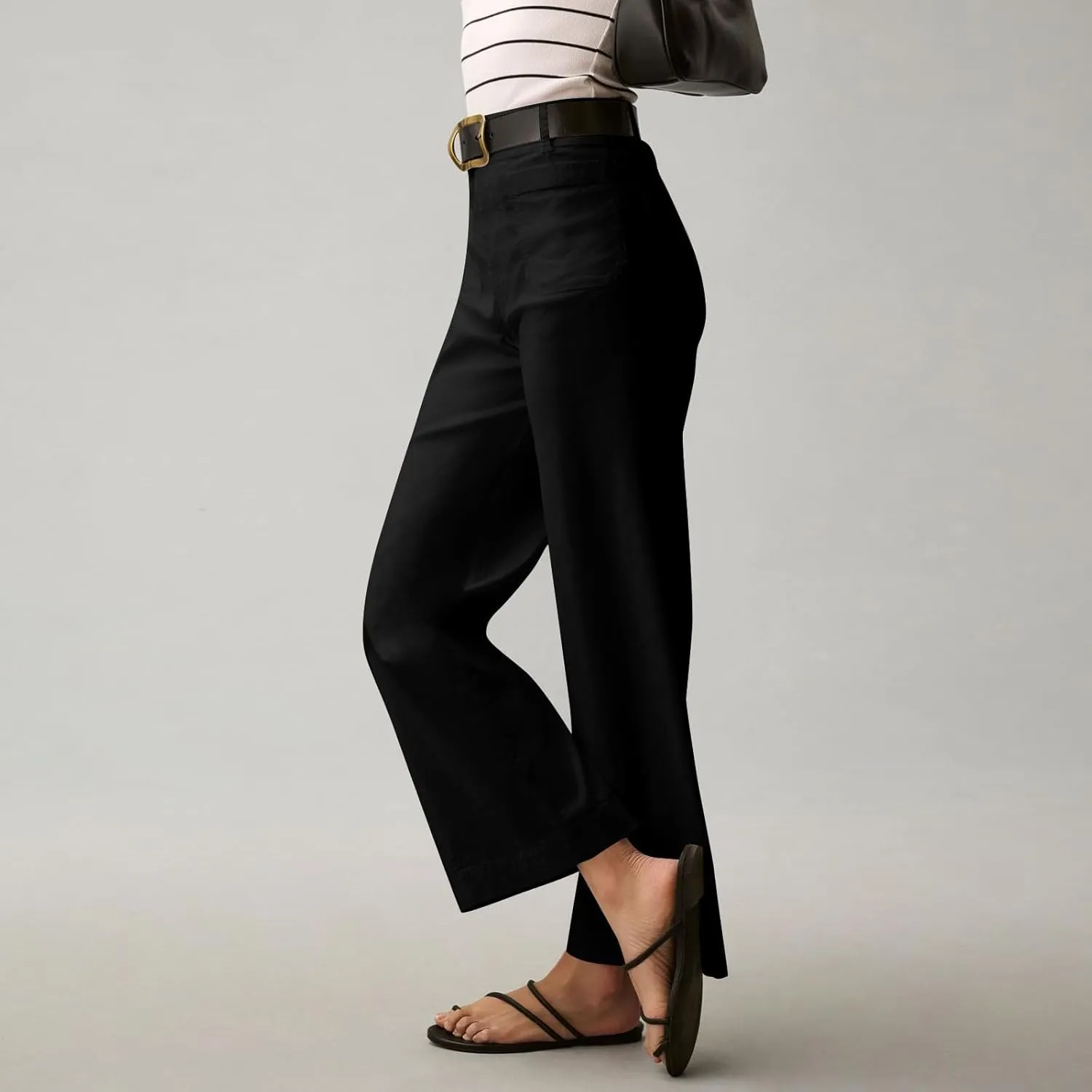 2024 Women Stretch Twill Cropped Jeans Wide Straight Leg Pants with Patch Pocket Trendy Pants Casual Ankle Trouser
