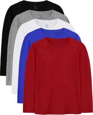 5 Pack Boys Long Sleeve Shirts Cotton T-Shirts Youth Boys Long Sleeve Shirts Multipack Basic Tees Tagless