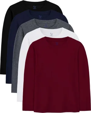 5 Pack Boys Long Sleeve Shirts Cotton T-Shirts Youth Boys Long Sleeve Shirts Multipack Basic Tees Tagless