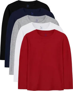 5 Pack Boys Long Sleeve Shirts Cotton T-Shirts Youth Boys Long Sleeve Shirts Multipack Basic Tees Tagless