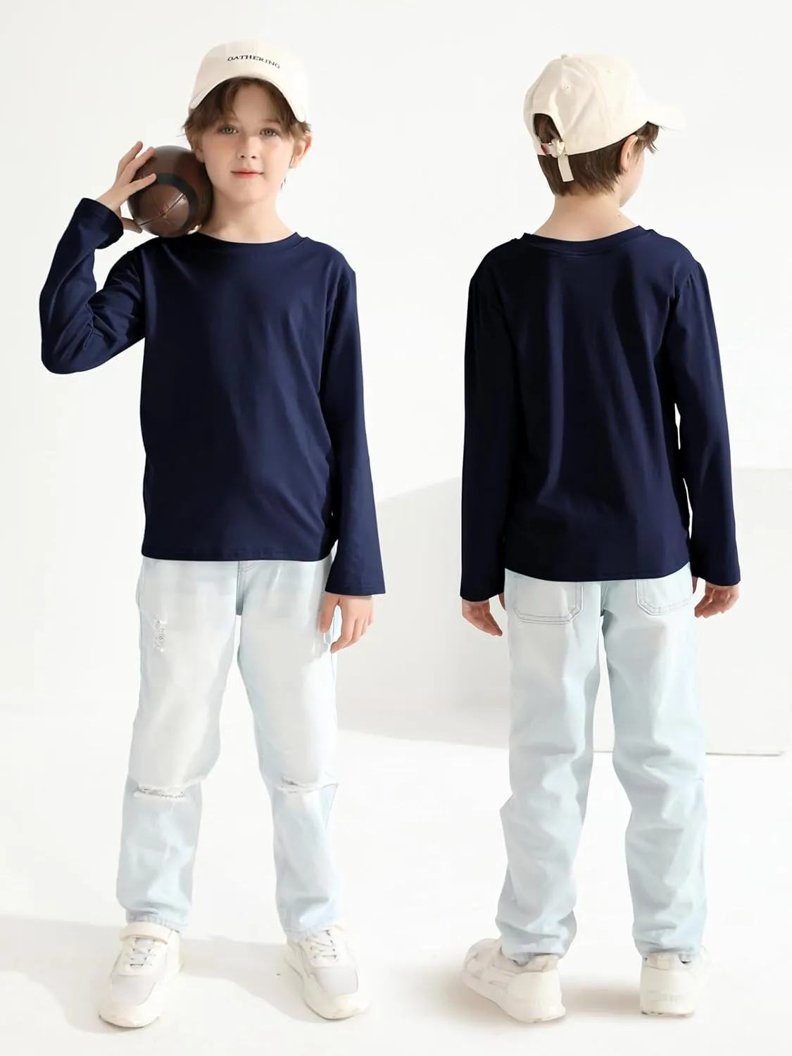 5 Pack Boys Long Sleeve Shirts Cotton T-Shirts Youth Boys Long Sleeve Shirts Multipack Basic Tees Tagless