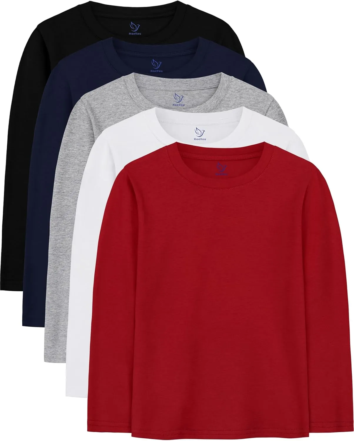 5 Pack Boys Long Sleeve Shirts Cotton T-Shirts Youth Boys Long Sleeve Shirts Multipack Basic Tees Tagless