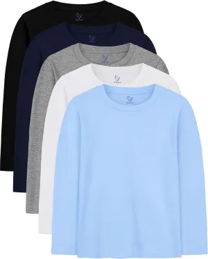 5 Pack Boys Long Sleeve Shirts Cotton T-Shirts Youth Boys Long Sleeve Shirts Multipack Basic Tees Tagless