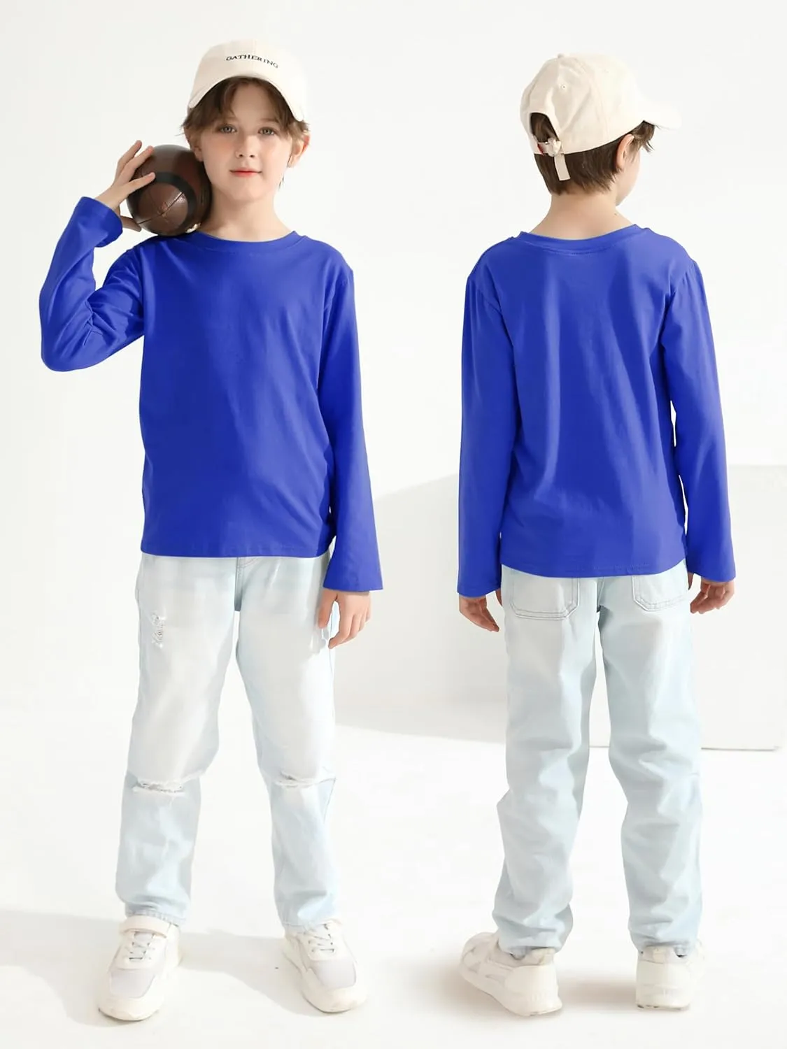 5 Pack Boys Long Sleeve Shirts Cotton T-Shirts Youth Boys Long Sleeve Shirts Multipack Basic Tees Tagless