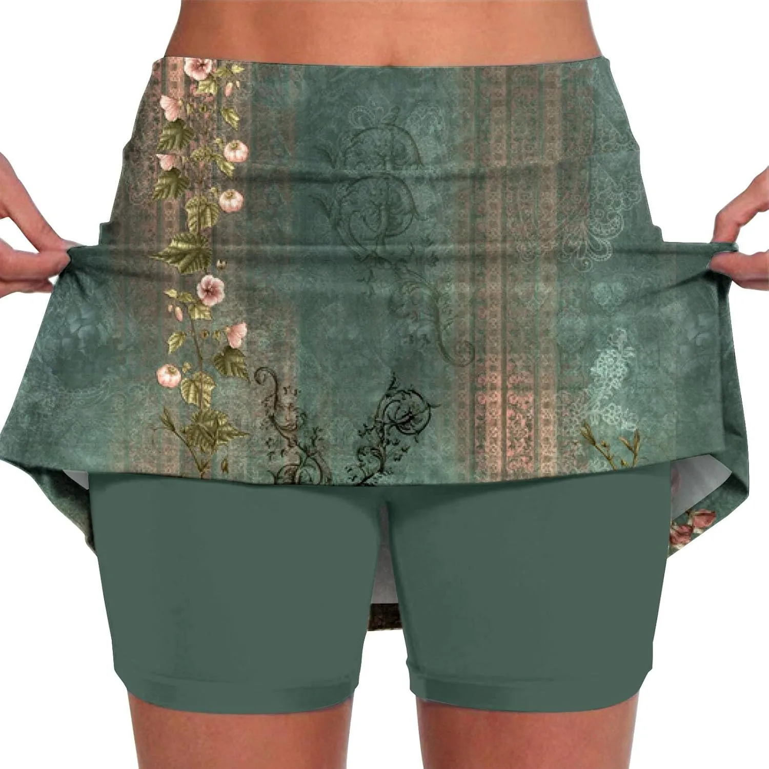 aihihe Pleated Workout Skirts for Women Tennis Skirt with Shorts Long Workout Shorts Women Long Loose