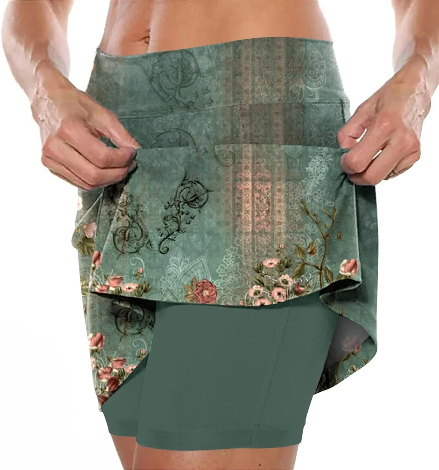 aihihe Pleated Workout Skirts for Women Tennis Skirt with Shorts Long Workout Shorts Women Long Loose