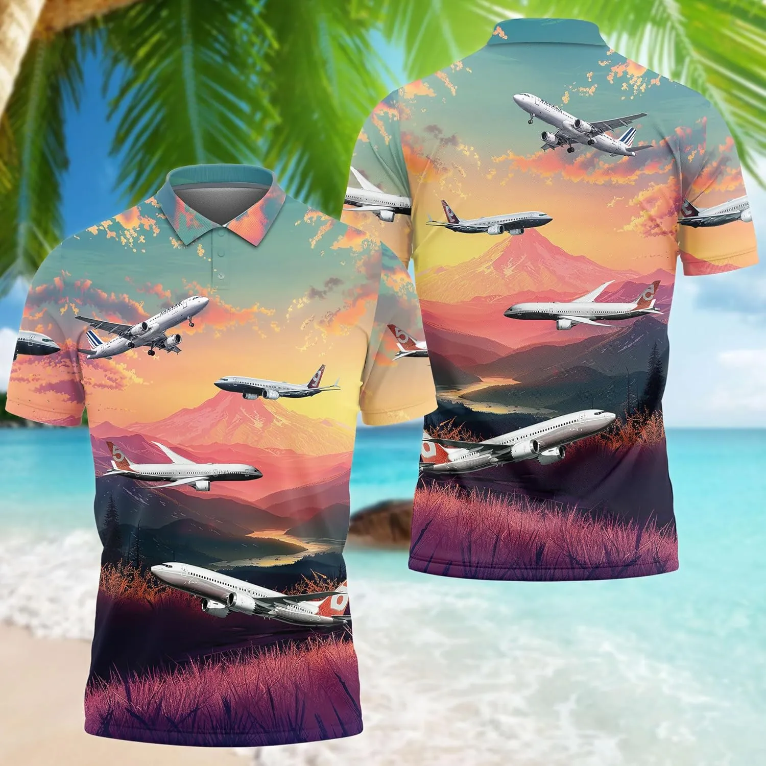 Airplane Polo Shirts for Men - Aircraft Men's Regular Fit Quick Dry Golf Polo Shirt Series 15