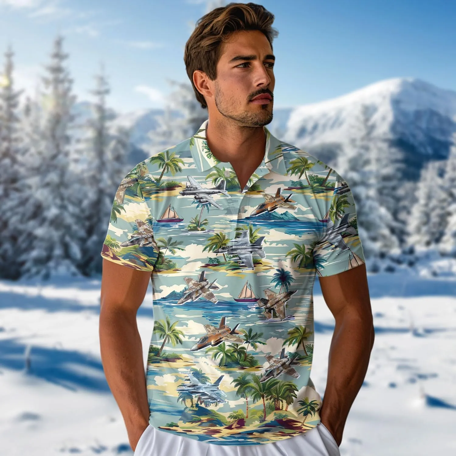 Airplane Polo Shirts for Men - Aircraft Men's Regular Fit Quick Dry Golf Polo Shirt Series 15