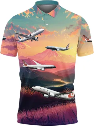 Airplane Polo Shirts for Men - Aircraft Men's Regular Fit Quick Dry Golf Polo Shirt Series 15
