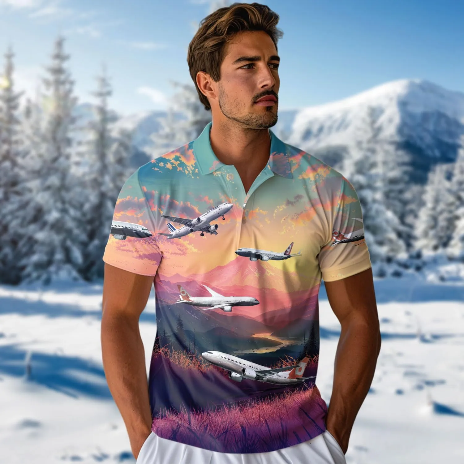 Airplane Polo Shirts for Men - Aircraft Men's Regular Fit Quick Dry Golf Polo Shirt Series 15