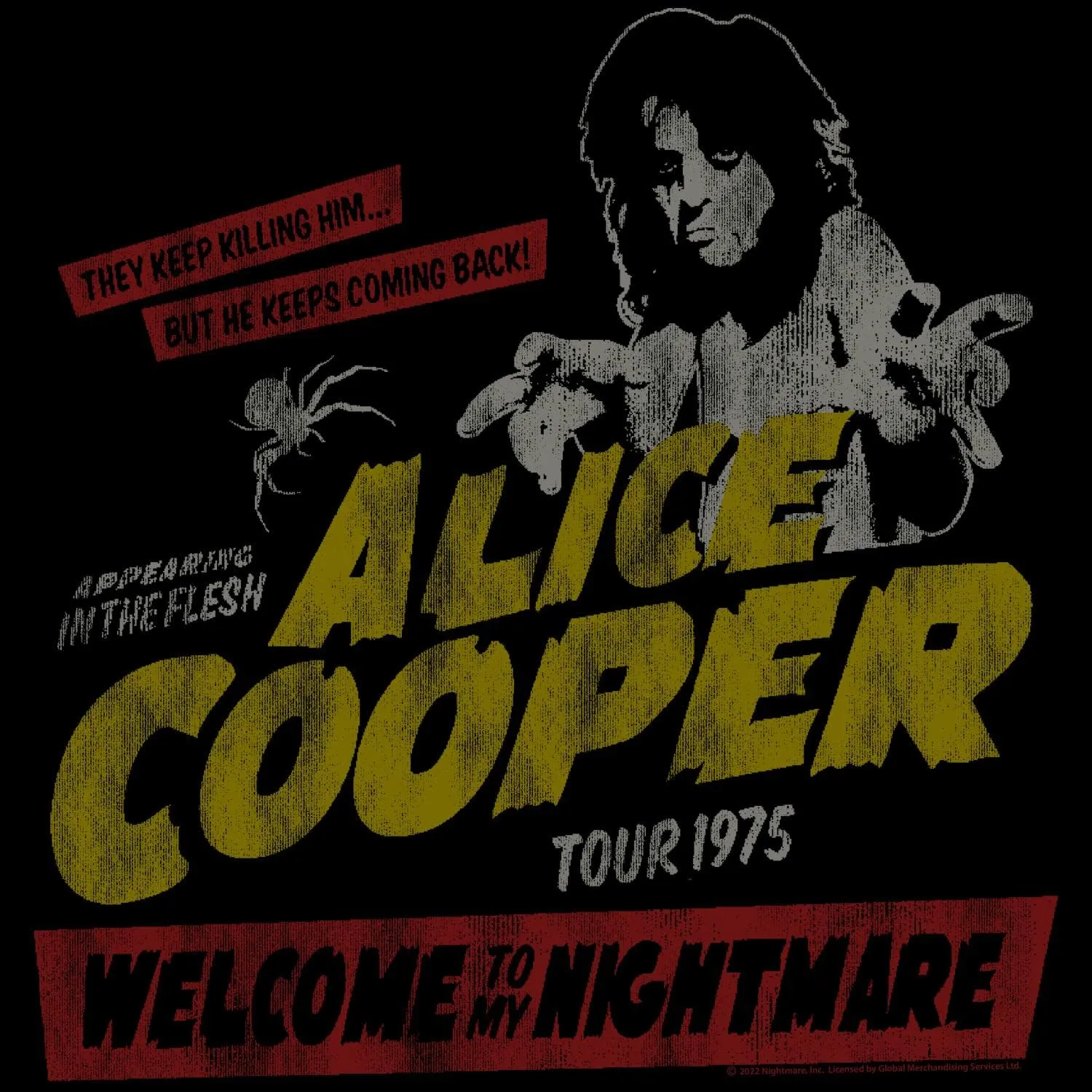 Alice Cooper WTMN 1975 Tour Adult Short Sleeve T-Shirts Graphic Tees
