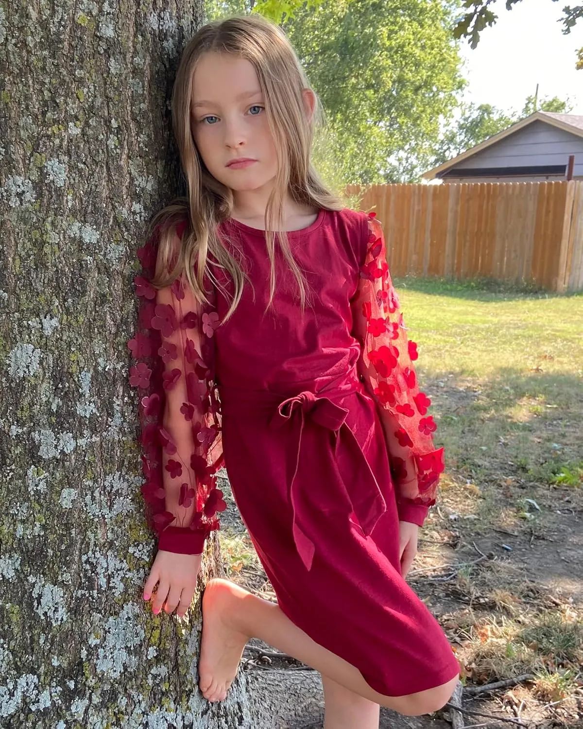 ALISISTER Girls Puff Dress Formal Mesh Sheer Long Sleeve Dresses 7-14 Years