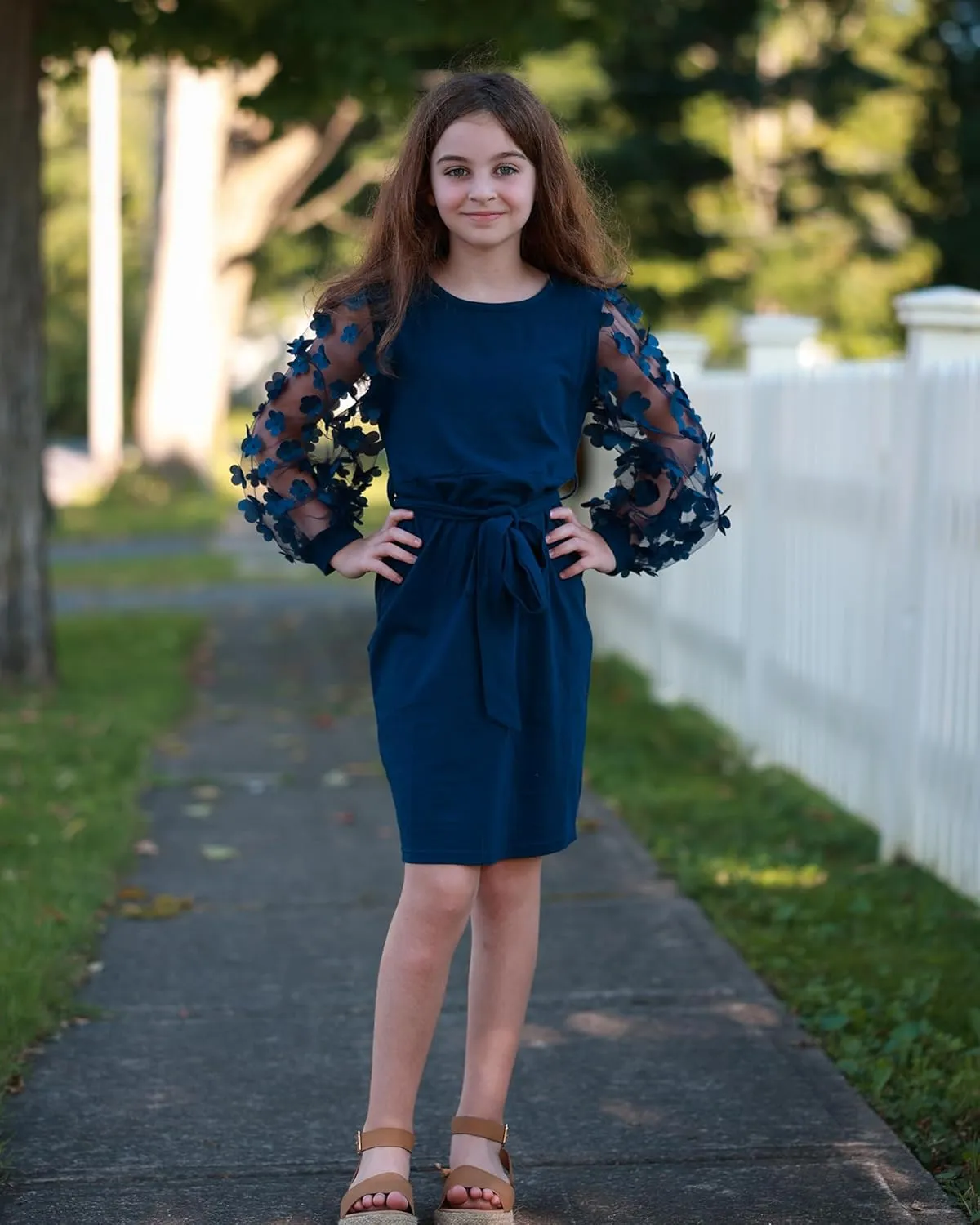 ALISISTER Girls Puff Dress Formal Mesh Sheer Long Sleeve Dresses 7-14 Years