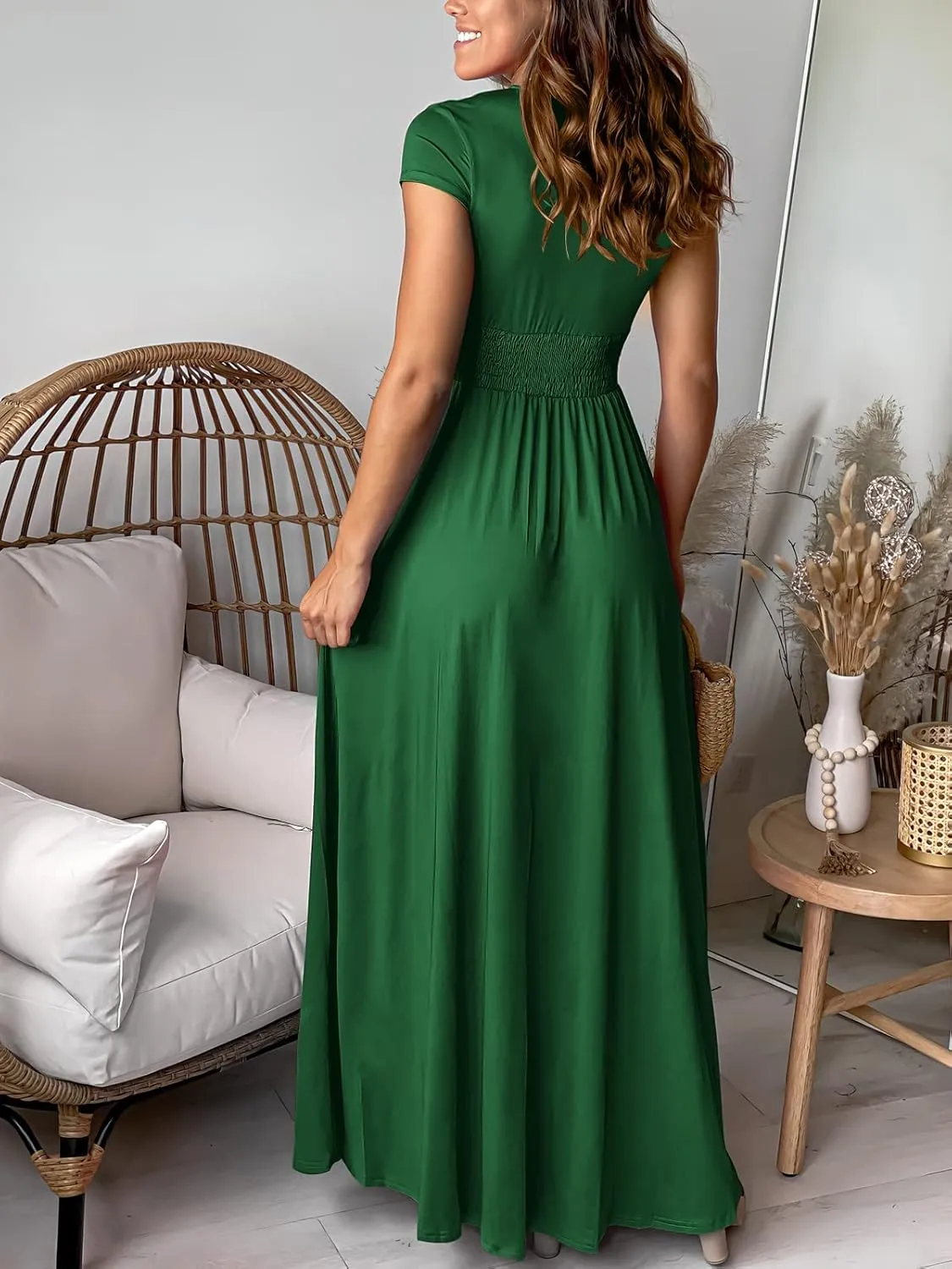 ANRABESS Women Summer Deep V Neck Short Sleeve Dresses Slit Elegant Wedding Guest Formal Cocktail Evening Maxi Long Dress