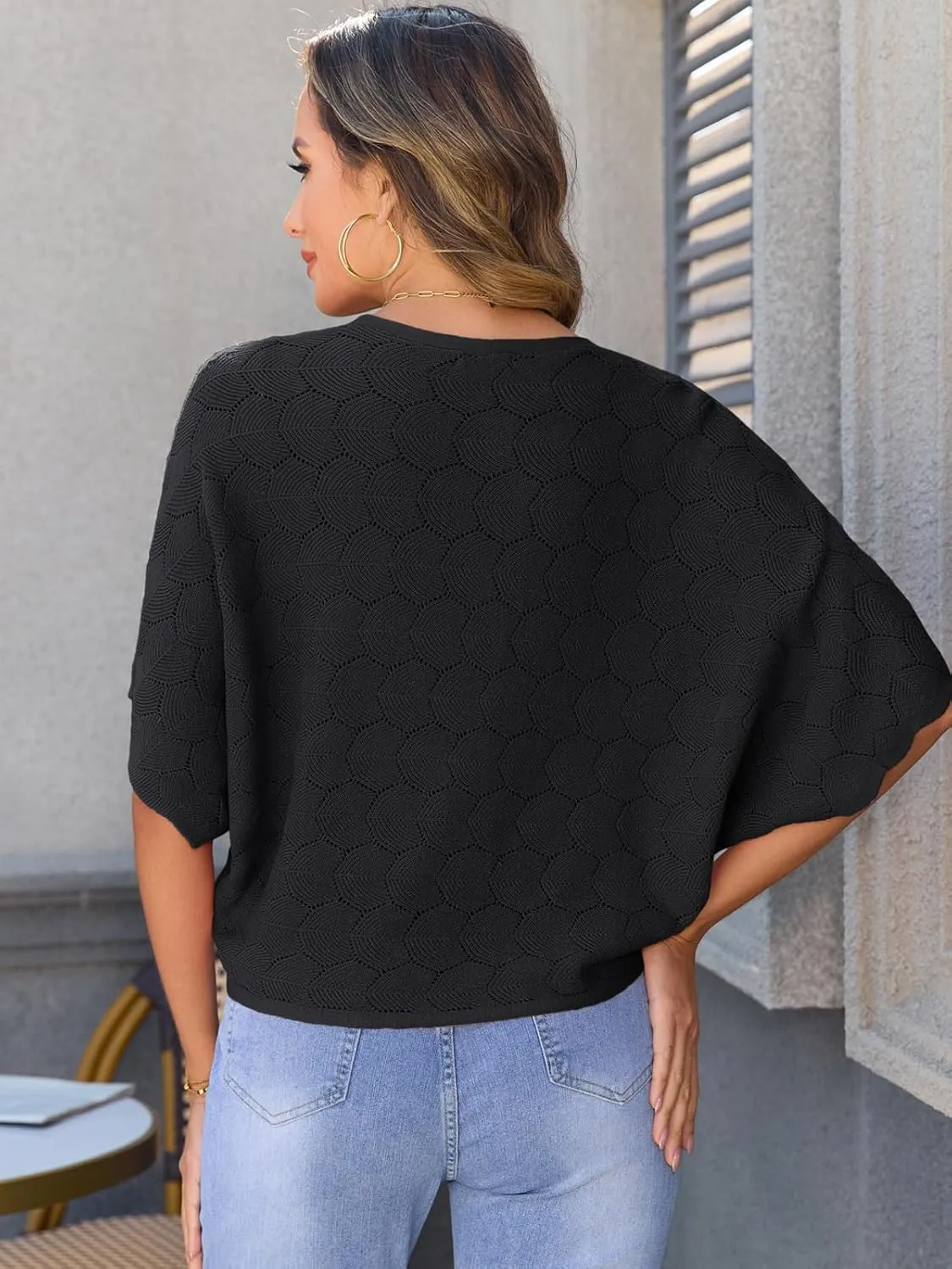 Arolina Summer Cardigans for Women Lightweight Crochet Bolero Shrugs 3/4 Batwing Sleeve Cardigan Sweaters