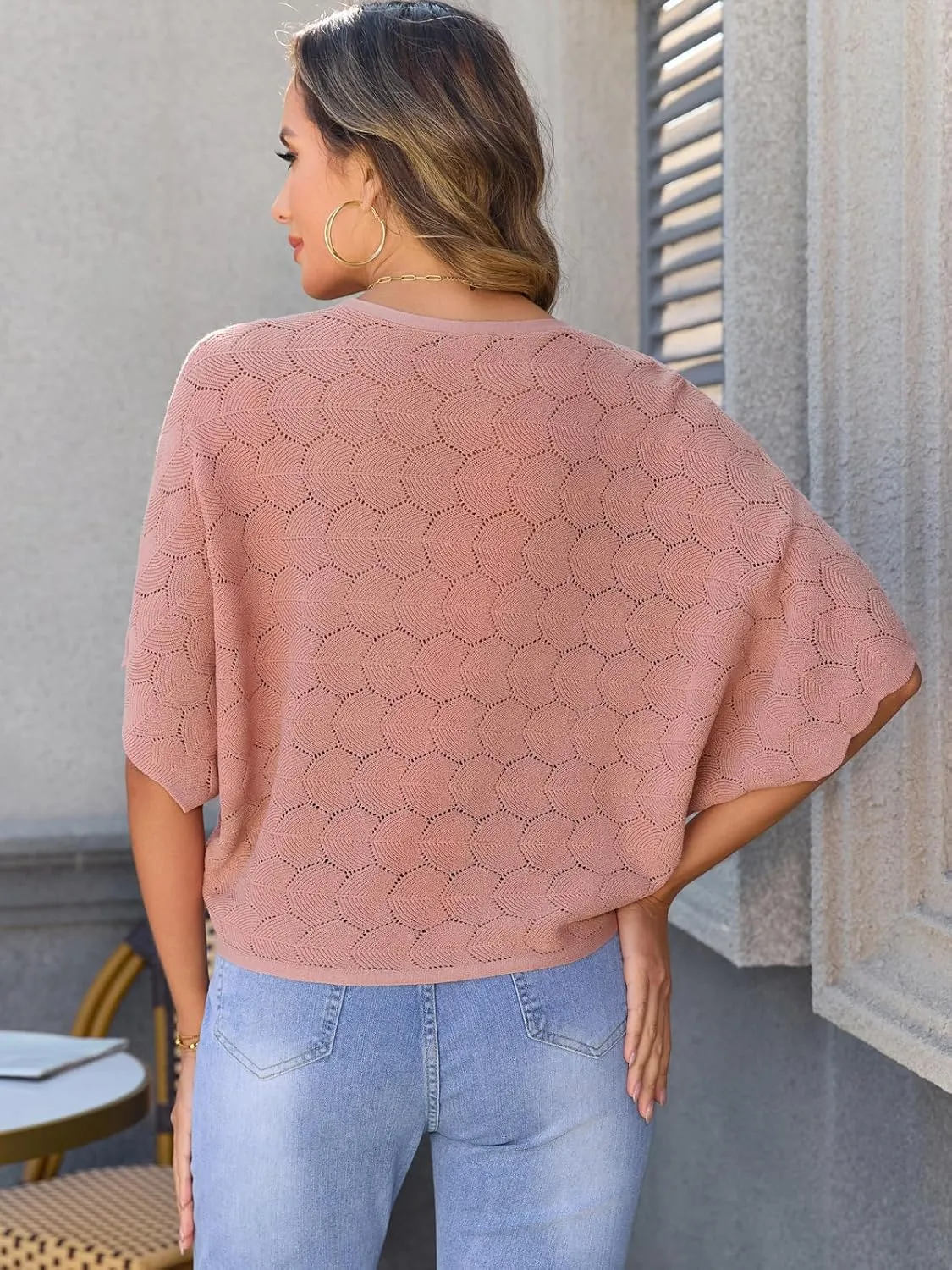 Arolina Summer Cardigans for Women Lightweight Crochet Bolero Shrugs 3/4 Batwing Sleeve Cardigan Sweaters