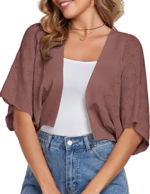 Arolina Summer Cardigans for Women Lightweight Crochet Bolero Shrugs 3/4 Batwing Sleeve Cardigan Sweaters