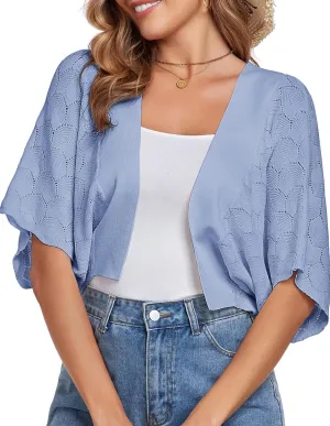 Arolina Summer Cardigans for Women Lightweight Crochet Bolero Shrugs 3/4 Batwing Sleeve Cardigan Sweaters