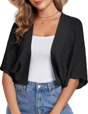 Arolina Summer Cardigans for Women Lightweight Crochet Bolero Shrugs 3/4 Batwing Sleeve Cardigan Sweaters