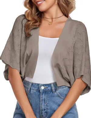 Arolina Summer Cardigans for Women Lightweight Crochet Bolero Shrugs 3/4 Batwing Sleeve Cardigan Sweaters