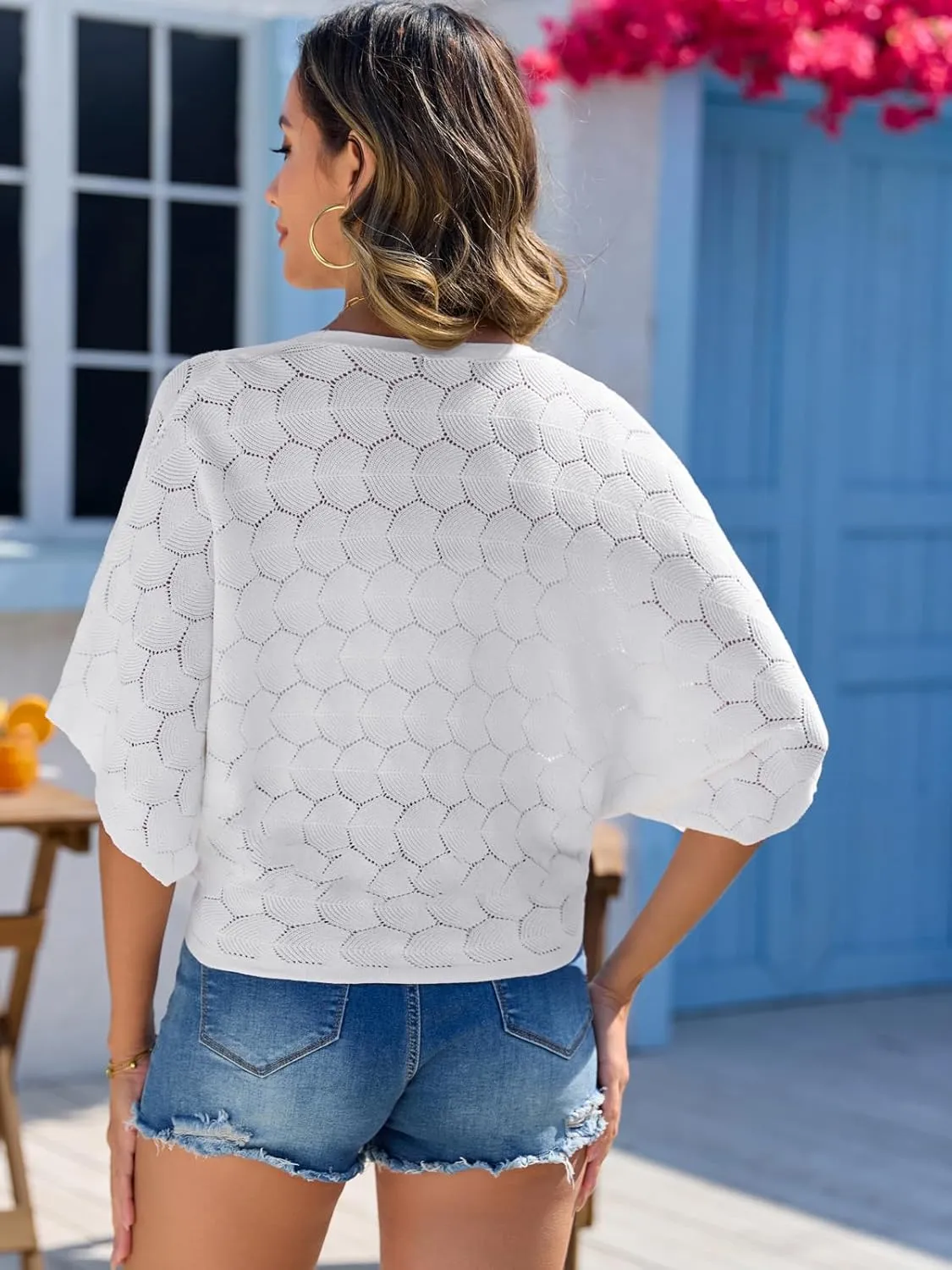 Arolina Summer Cardigans for Women Lightweight Crochet Bolero Shrugs 3/4 Batwing Sleeve Cardigan Sweaters