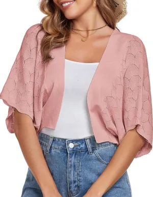 Arolina Summer Cardigans for Women Lightweight Crochet Bolero Shrugs 3/4 Batwing Sleeve Cardigan Sweaters