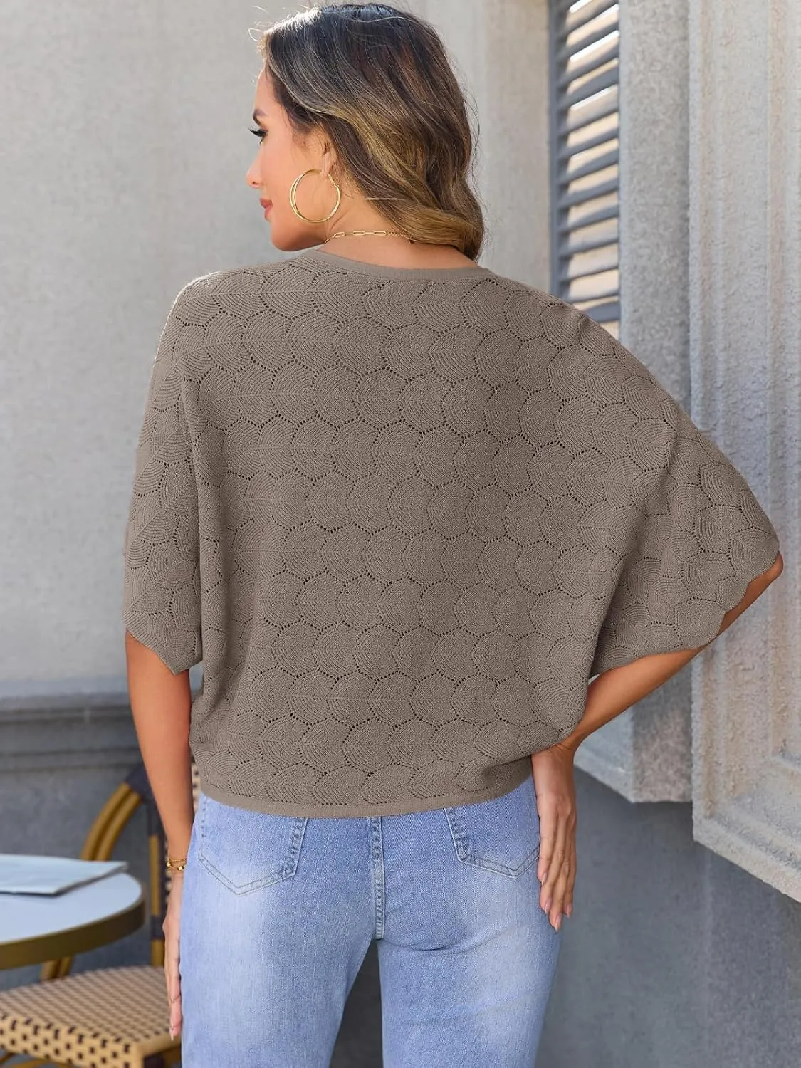 Arolina Summer Cardigans for Women Lightweight Crochet Bolero Shrugs 3/4 Batwing Sleeve Cardigan Sweaters