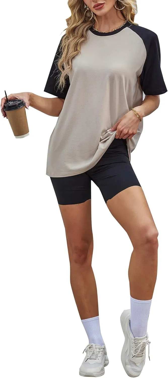 Avanova Women Raglan Short Sleeve T Shirts Color Block Top Oversized Loose Tee