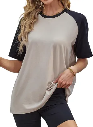 Avanova Women Raglan Short Sleeve T Shirts Color Block Top Oversized Loose Tee