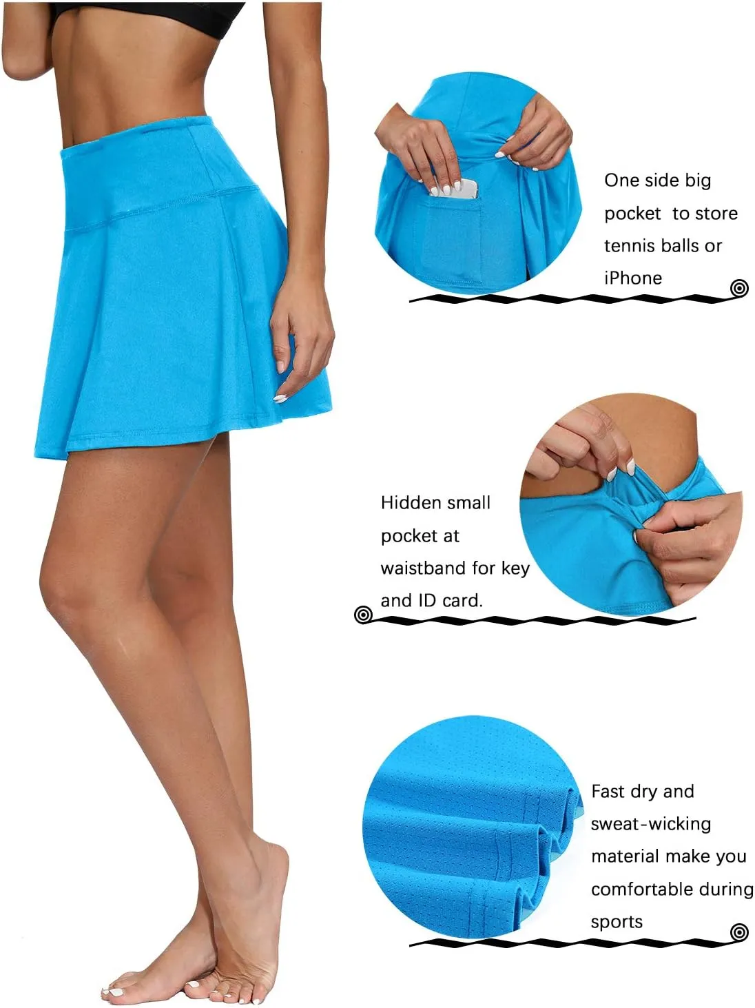 BLEVONH Women's Tennis Skort Active Pleated Skirts with Pocket for Running Golf