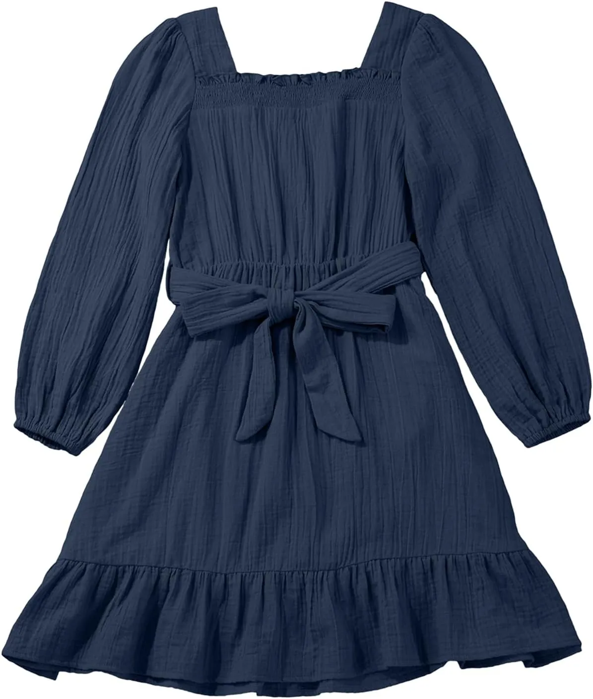 blibean Girls Cotton Long Sleeve Dresses Ruffled Semi Formal Dress Size 6-15 Years
