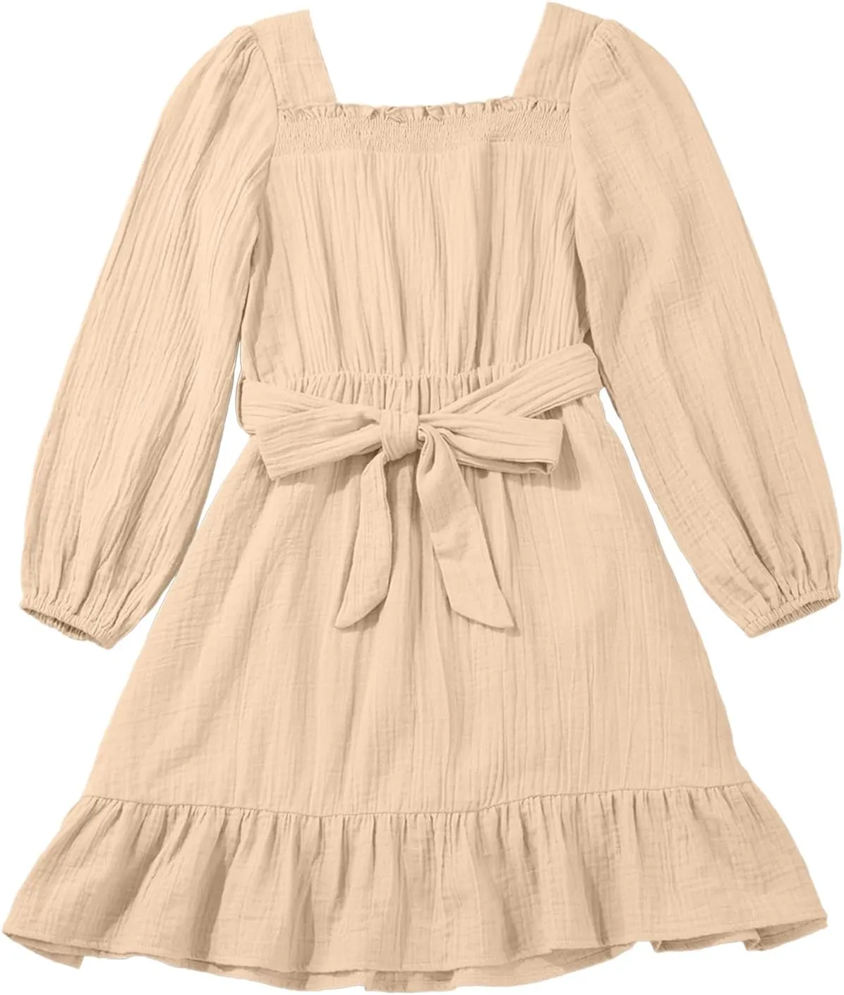 blibean Girls Cotton Long Sleeve Dresses Ruffled Semi Formal Dress Size 6-15 Years