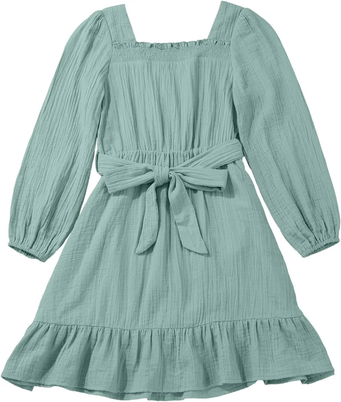 blibean Girls Cotton Long Sleeve Dresses Ruffled Semi Formal Dress Size 6-15 Years