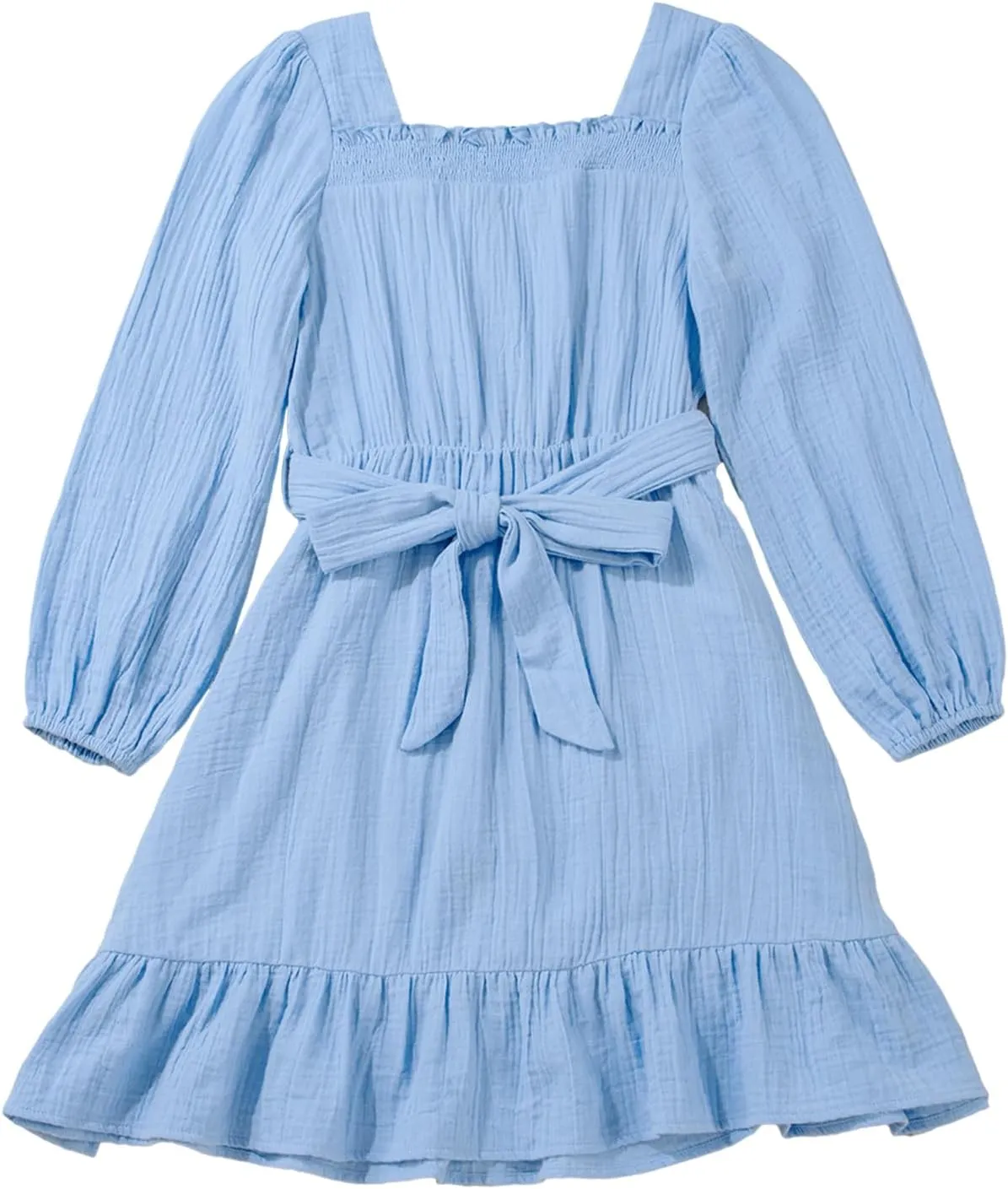 blibean Girls Cotton Long Sleeve Dresses Ruffled Semi Formal Dress Size 6-15 Years
