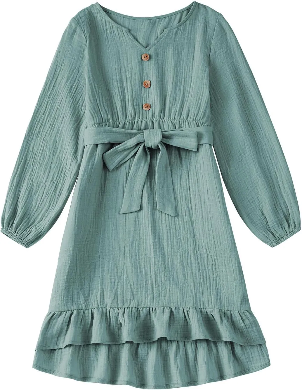 blibean Girls Cotton Long Sleeve Dresses Ruffled Semi Formal Dress Size 6-15 Years