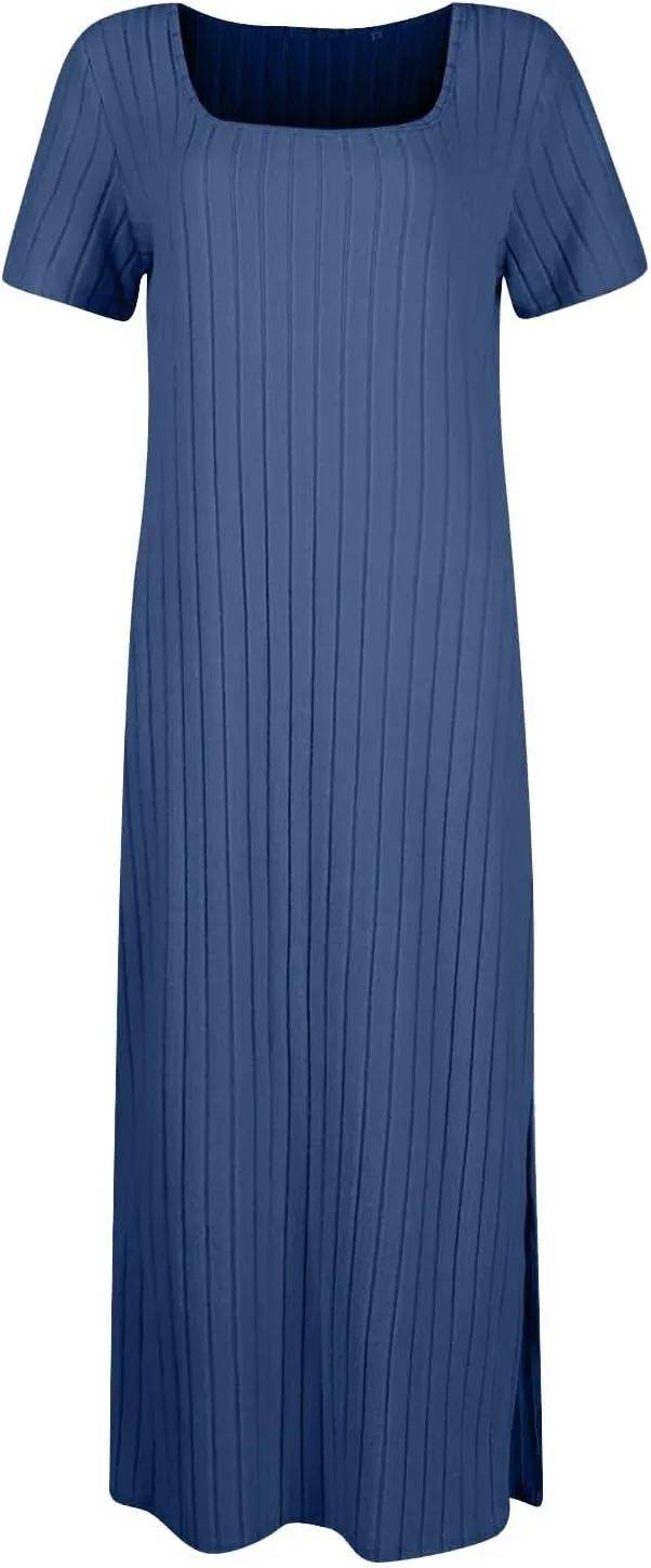 Bodycon Dresses for Women Knit Square Neck Short Sleeve Midi Dress Summer Side Slit Party Homecoming Dresses