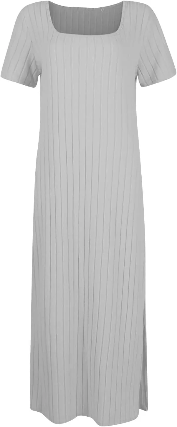 Bodycon Dresses for Women Knit Square Neck Short Sleeve Midi Dress Summer Side Slit Party Homecoming Dresses