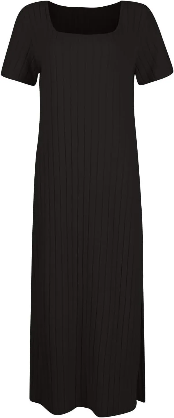 Bodycon Dresses for Women Knit Square Neck Short Sleeve Midi Dress Summer Side Slit Party Homecoming Dresses