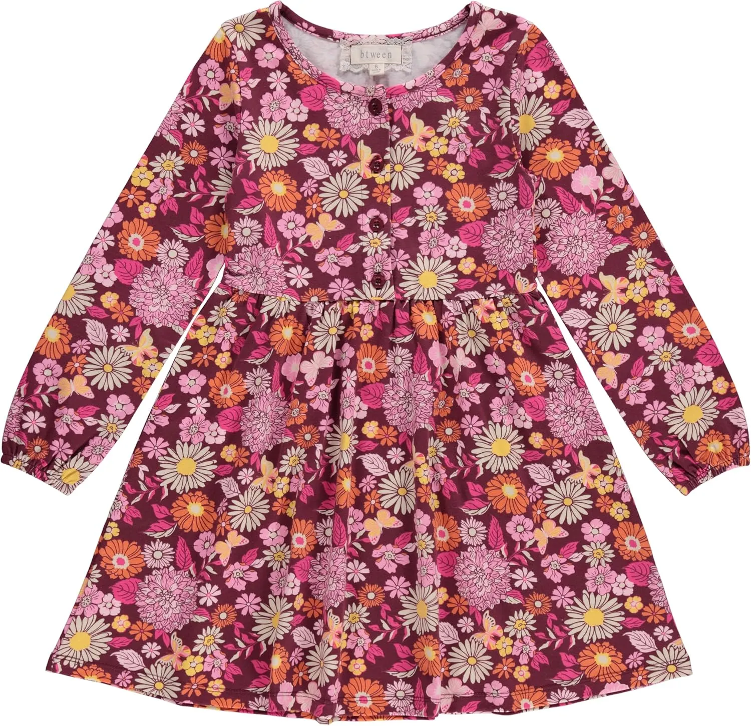BTween Girls Long Sleeve Dresses, 3 Pack Soft Cotton Casual Dresses for Kids