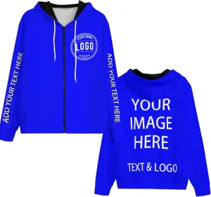 Bulk Custom Zip Up Hoodies Personalized Sweatshirts Unisex Add Your Text Photo Customize Hoodie