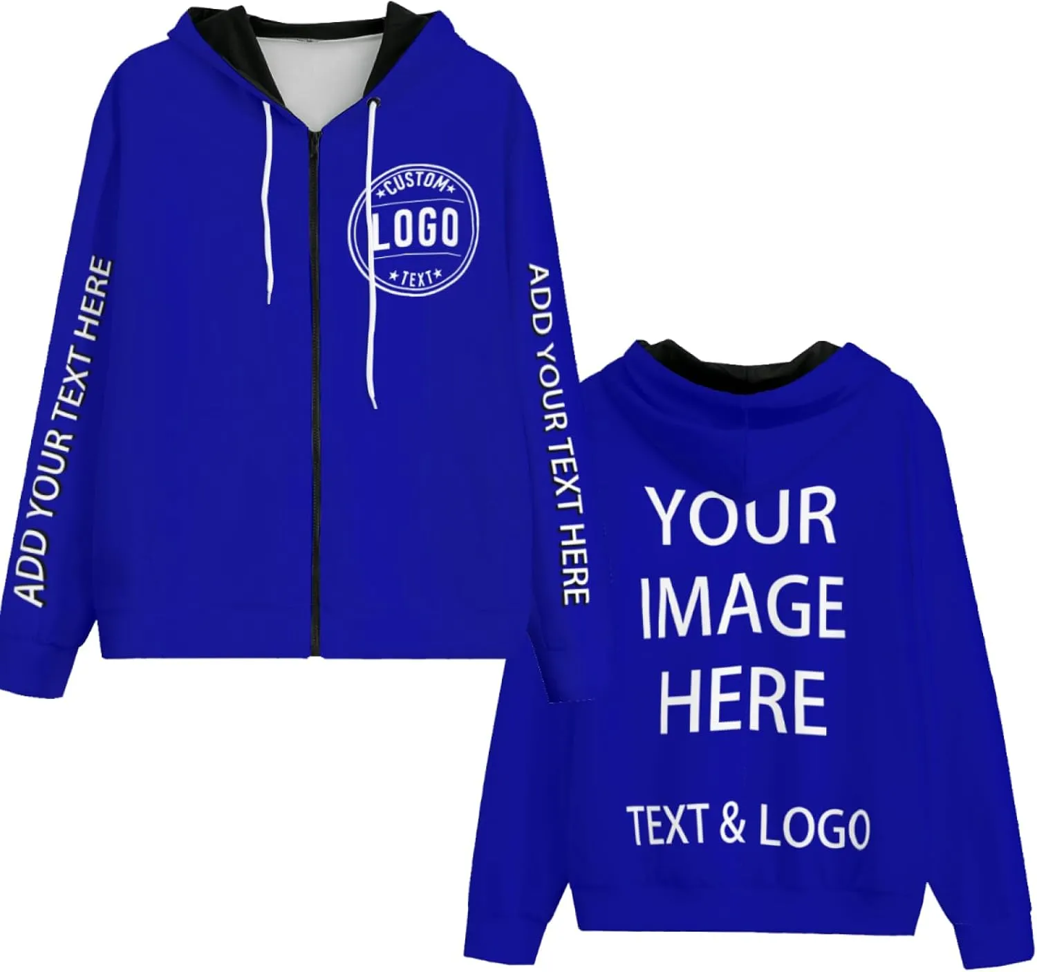Bulk Custom Zip Up Hoodies Personalized Sweatshirts Unisex Add Your Text Photo Customize Hoodie