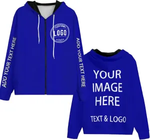 Bulk Custom Zip Up Hoodies Personalized Sweatshirts Unisex Add Your Text Photo Customize Hoodie