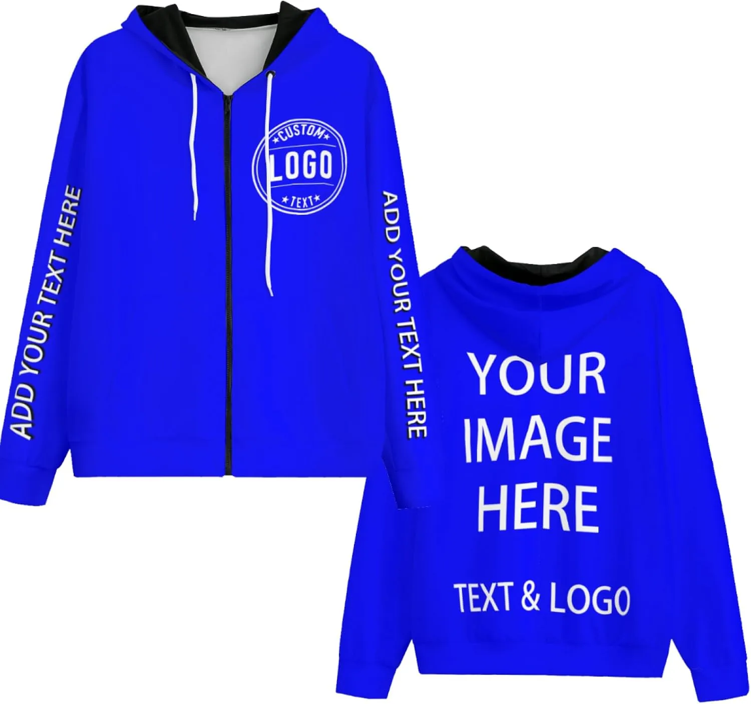 Bulk Custom Zip Up Hoodies Personalized Sweatshirts Unisex Add Your Text Photo Customize Hoodie