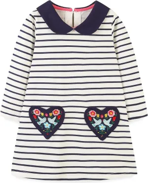 Bumeex Girl's Long Sleeve Dresses Cotton Christmas Cute Embroidery Applique Swing A-Line Casual Tunic Playwear 2-13 Years