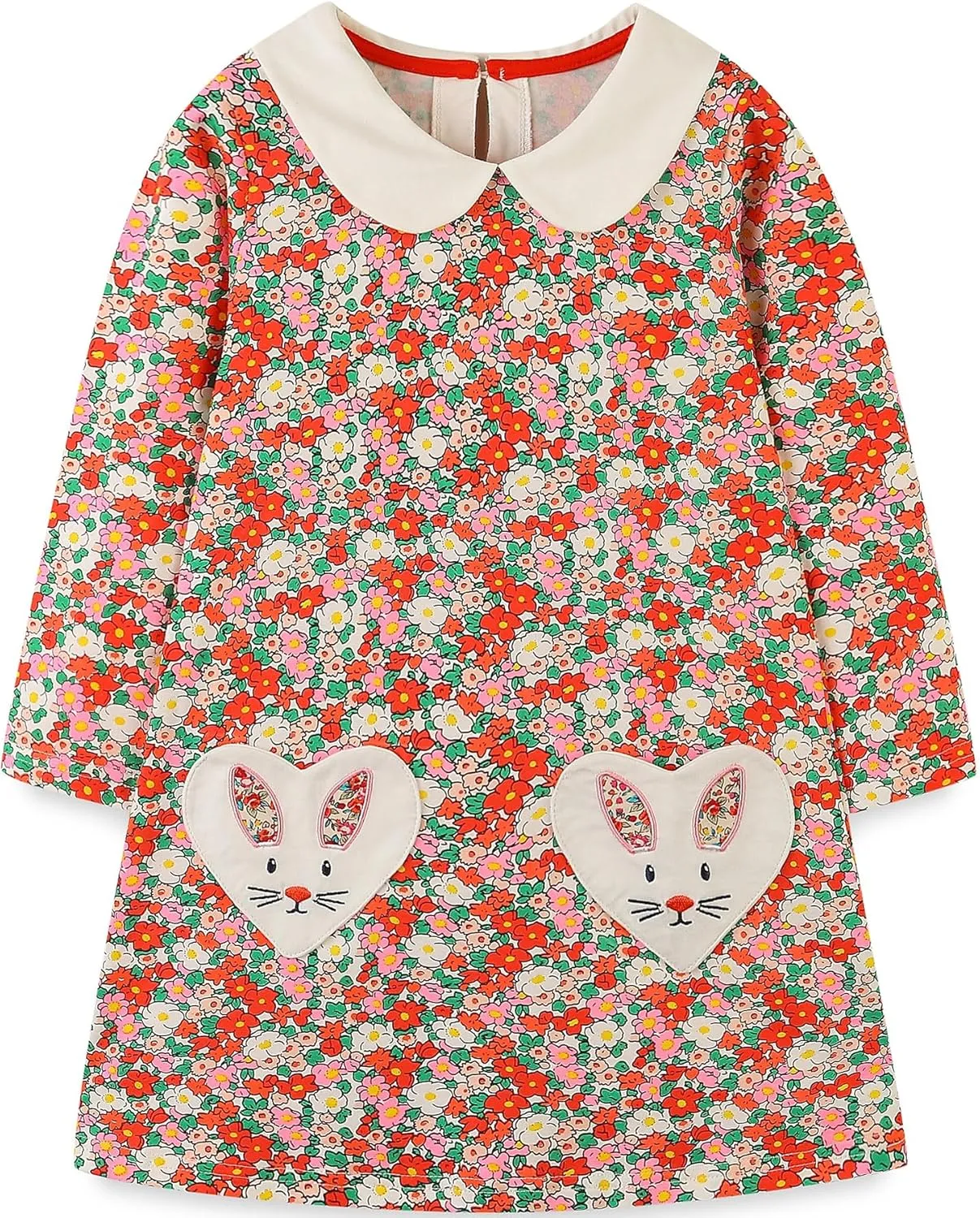 Bumeex Girl's Long Sleeve Dresses Cotton Christmas Cute Embroidery Applique Swing A-Line Casual Tunic Playwear 2-13 Years